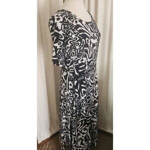 Nina Leonard navy blue leopard print maxi dress with braided tie stretchy NWOT